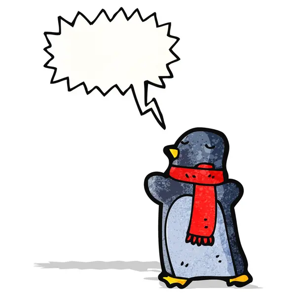 Pingüino de dibujos animados con burbuja del habla — Vector de stock