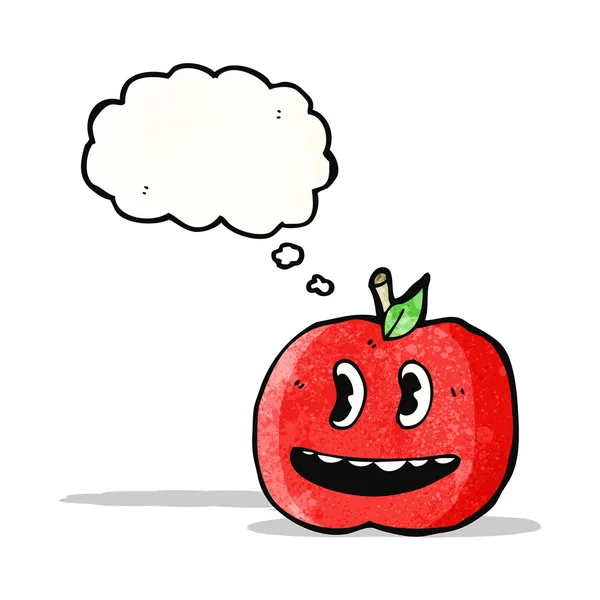 Manzana de dibujos animados con burbuja de pensamiento — Vector de stock