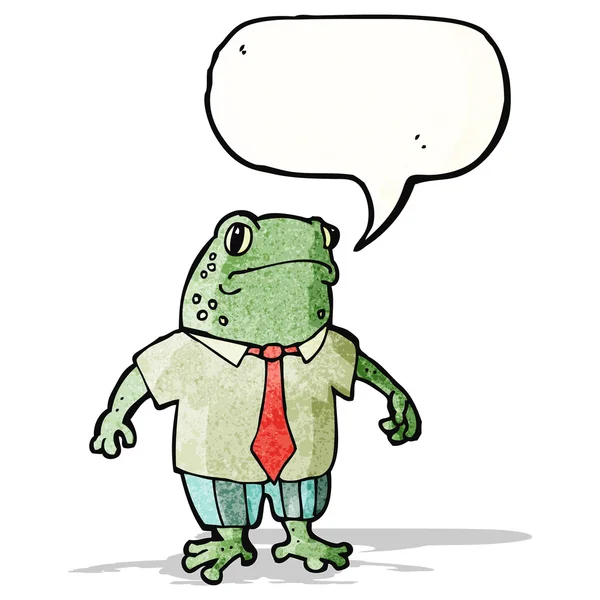 Karikatür kurbağa ile konuşma balonu ve takım elbise — Stok Vektör