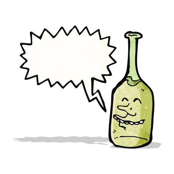 Botella de vino de dibujos animados con burbuja de habla — Vector de stock