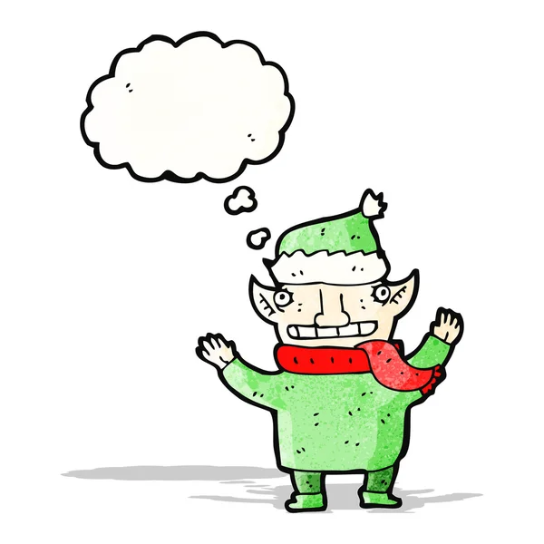 Cartoon-Elf mit Gedankenblase — Stockvektor