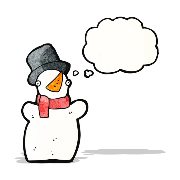 Cartoon snowman with thought bubble — Stock Vector