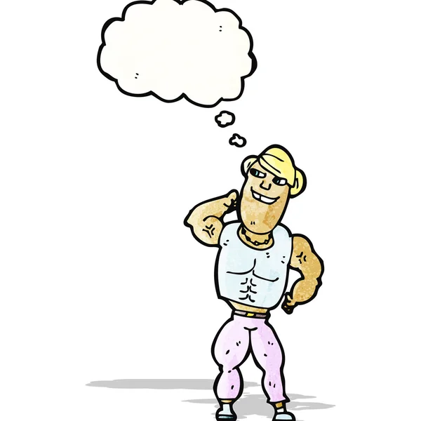 Cartoon bodybuilder met gedachte zeepbel — Stockvector