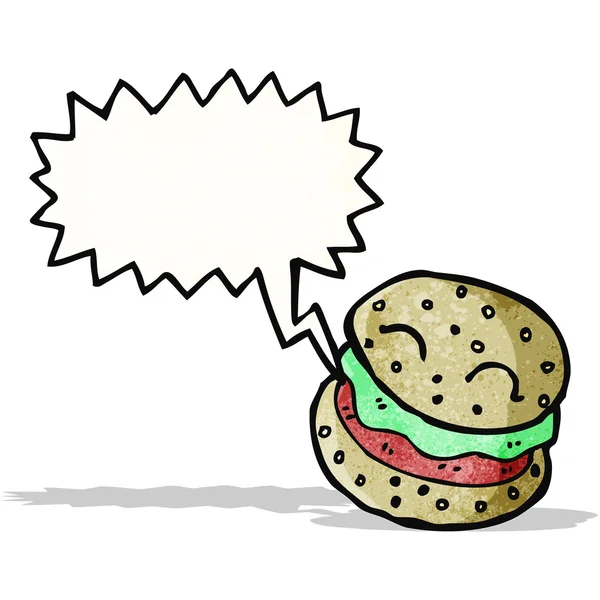 Cartoon burger with speech bubble — Stock Vector