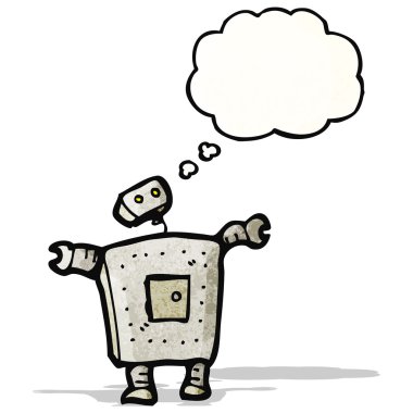 Düşünce baloncuklu çizgi film robotu