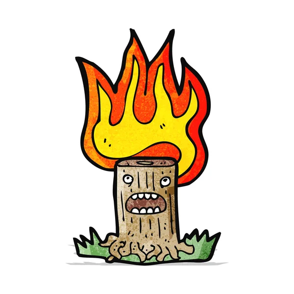 Flaming tree stump cartoon — Stock Vector