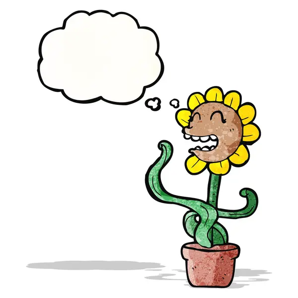 Cartoon sunflower with thought bubble — Stock Vector