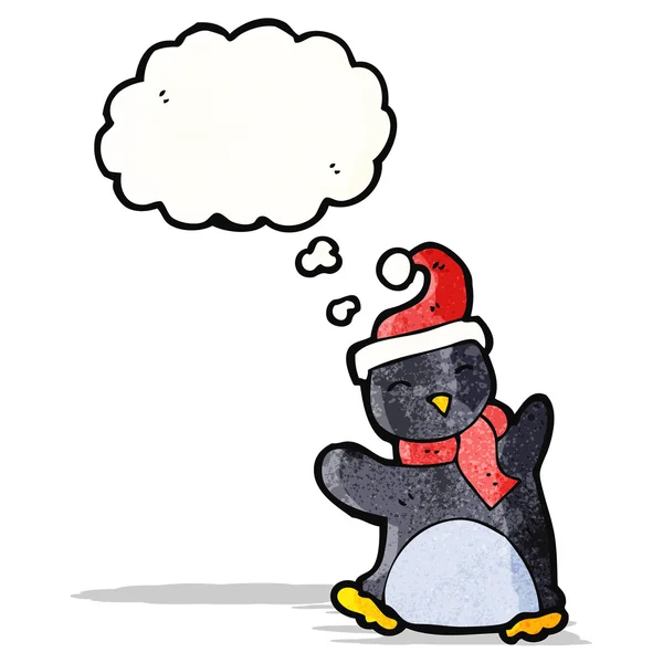 Divertido pingüino de dibujos animados con burbuja de pensamiento — Vector de stock