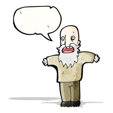 Konuşma baloncuğu olan yaşlı bir adam.