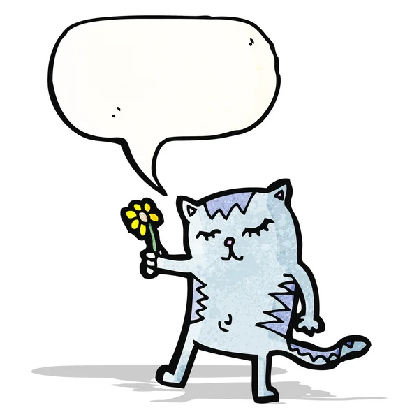 Chat dessin animé avec fleur — Image vectorielle