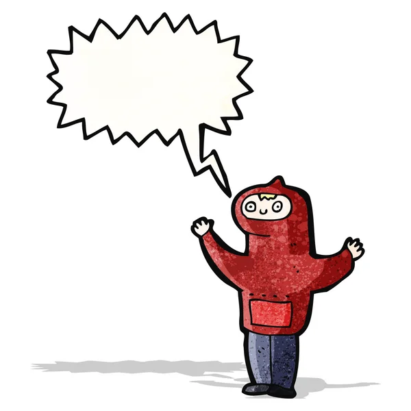 Shouting boy in hooded sweatshirt cartoon — Stock Vector