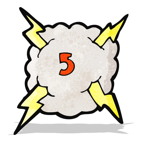 Cartoon thunder cloud with number five — Stock Vector