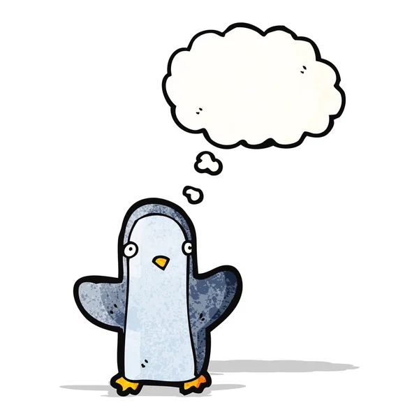 Pingüino divertido con burbuja de pensamiento — Vector de stock