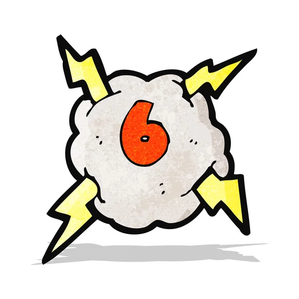 Cartoon thunder cloud with number six — Stock Vector