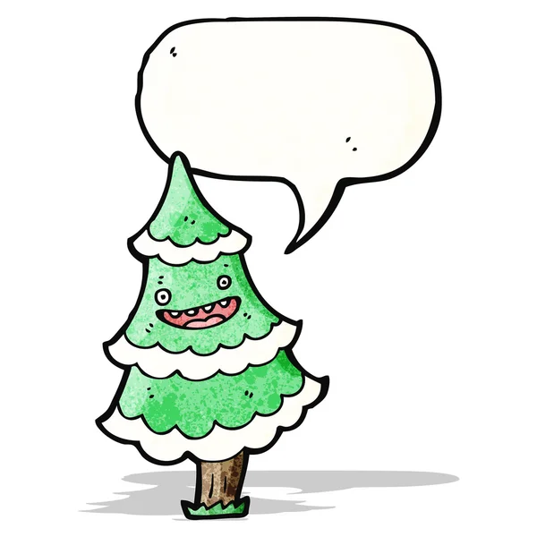 Christmas tree with speech bubble cartoon — Stock Vector