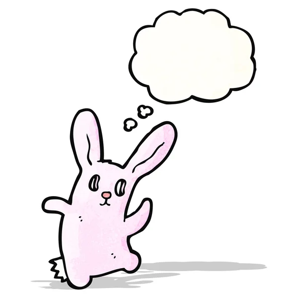 Dibujos animados espeluznante conejo rosa con burbuja de pensamiento — Archivo Imágenes Vectoriales