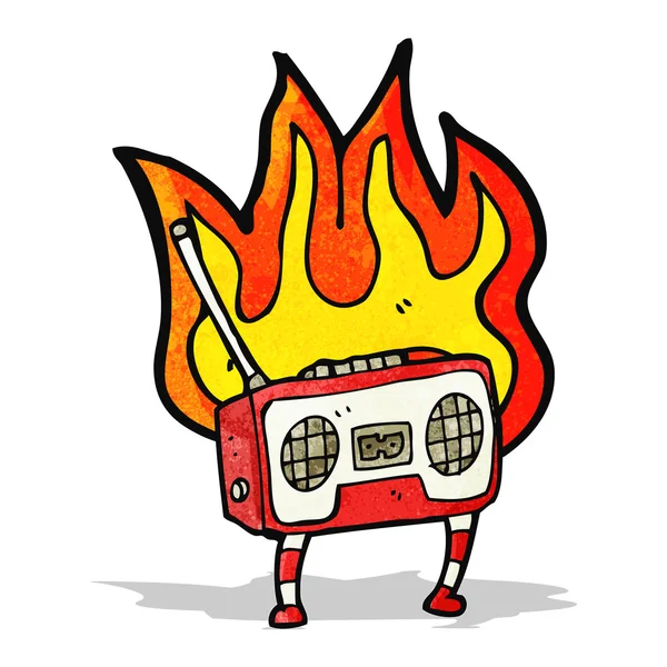 Burning radio cassette player cartoon — Stock Vector