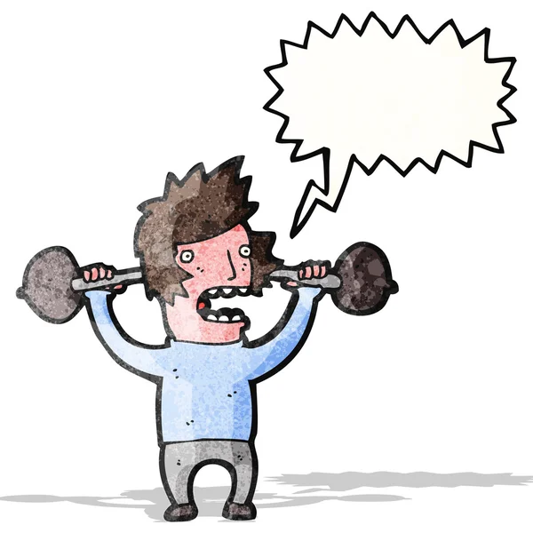 Cartoon man lifting heavy weights — Stock Vector