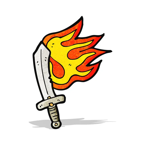 Spada fiammeggiante cartone animato — Vettoriale Stock