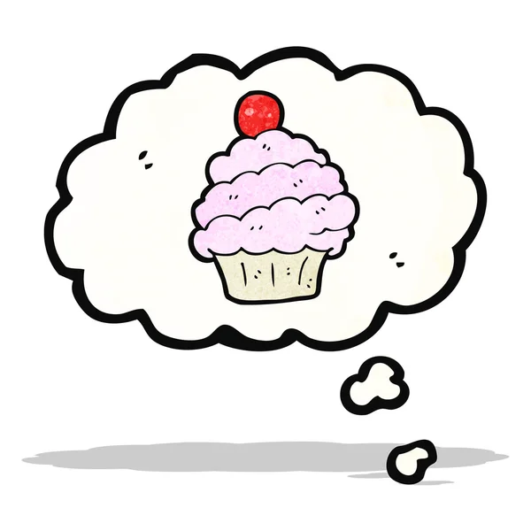 Cartoon cupcake in gedachte zeepbel symbool — Stockvector