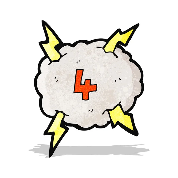 Cartoon thunder wolk met nummer vier — Stockvector
