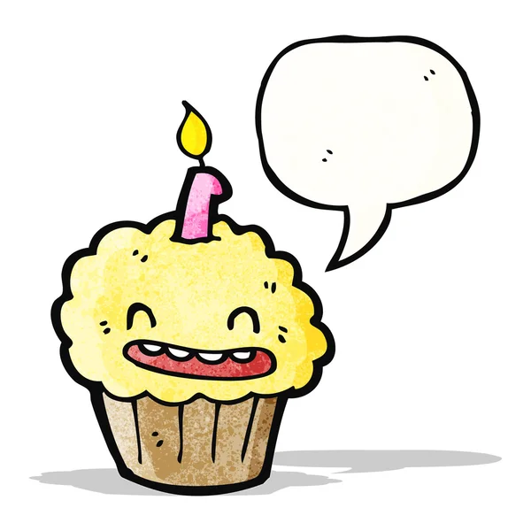 Cupcake de dibujos animados con burbuja de habla — Vector de stock