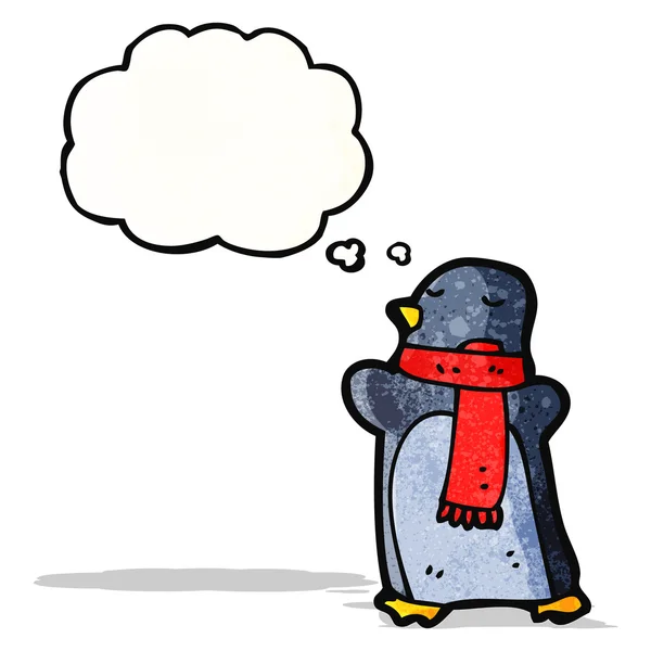 Cartoon pinguïn met gedachte zeepbel — Stockvector