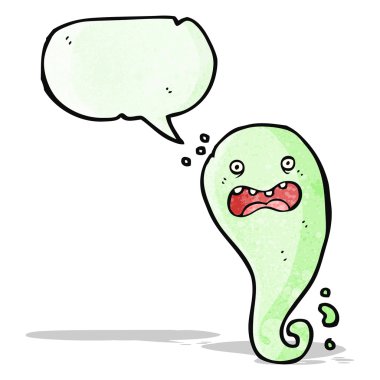 Konuşma baloncuklu hayaletli karikatür.