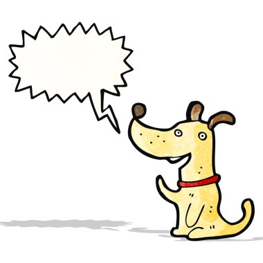 Konuşma baloncuğu olan küçük bir köpek.