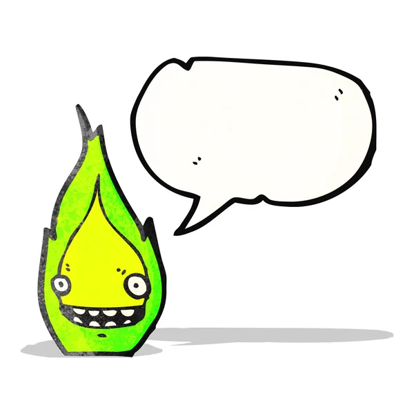 Petit personnage de dessin animé flamme verte — Image vectorielle