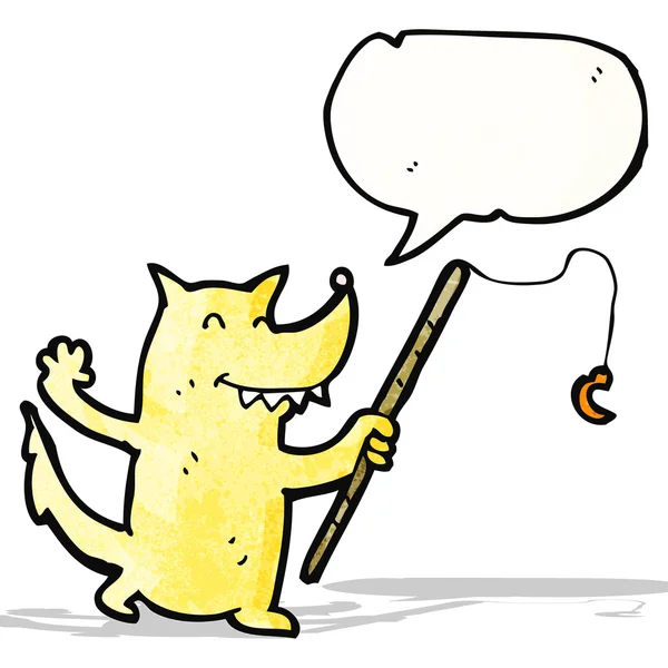 Loup dessin animé avec canne à pêche — Image vectorielle