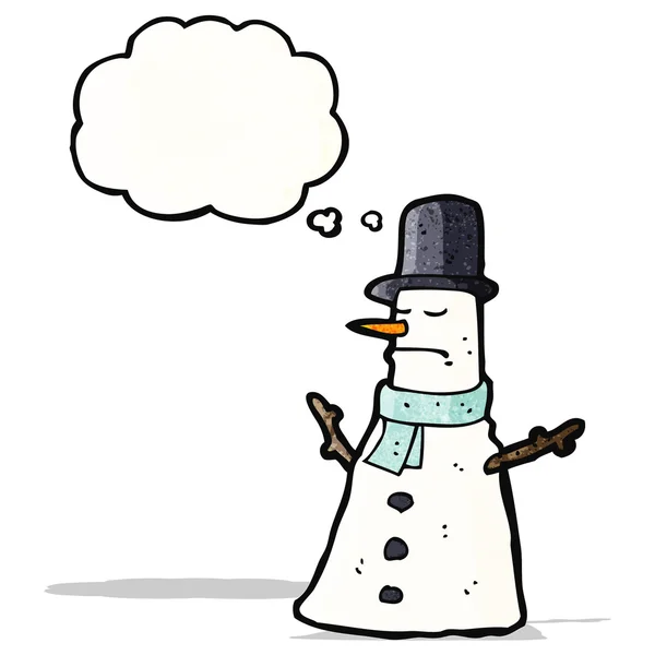 Muñeco de nieve de dibujos animados en sombrero de copa — Vector de stock