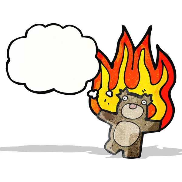 Burning teddy bear cartoon — Stock Vector
