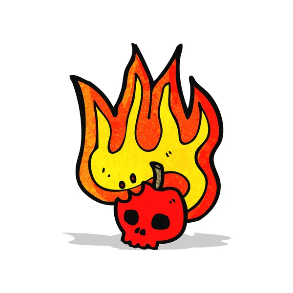 Flaming apple schedel cartoon — Stockvector