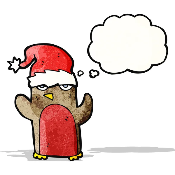 Dibujos animados robin usando sombrero de Navidad — Vector de stock