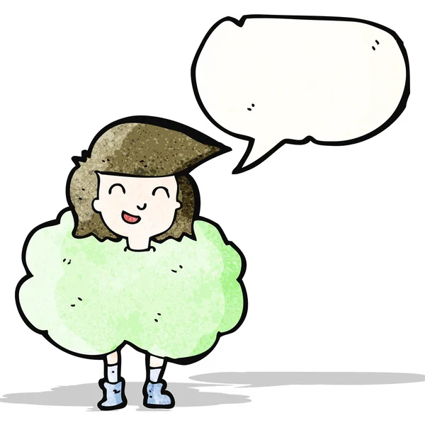 Girl in cloud of green smoke cartoon — Stock Vector