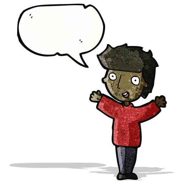 Cartoon jongen met spraakzeepbel — Stockvector
