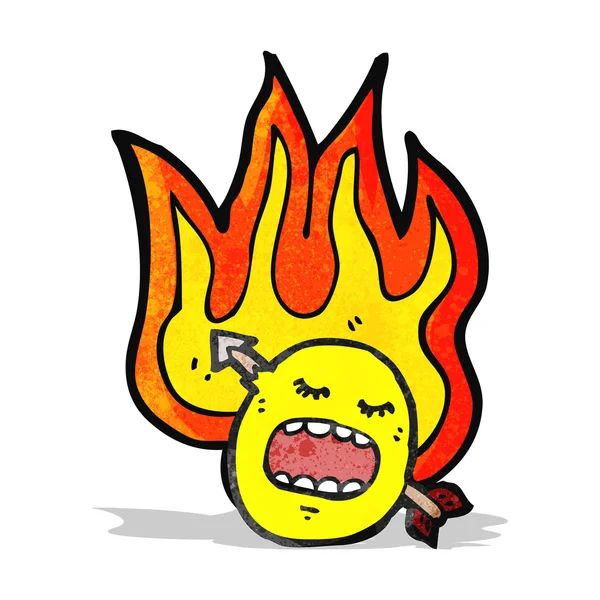 Flammande emoticon ansikte cartoon — Stock vektor