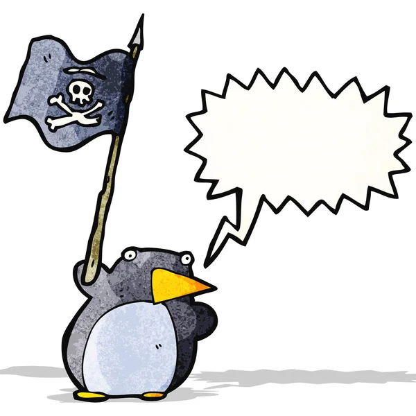 Pinguim dos desenhos animados acenando bandeira pirata — Vetor de Stock