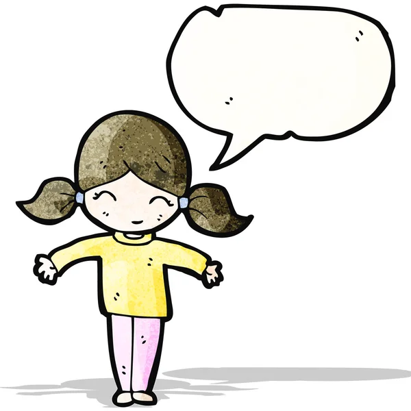 Menina amigável com fala bolha desenhos animados —  Vetores de Stock