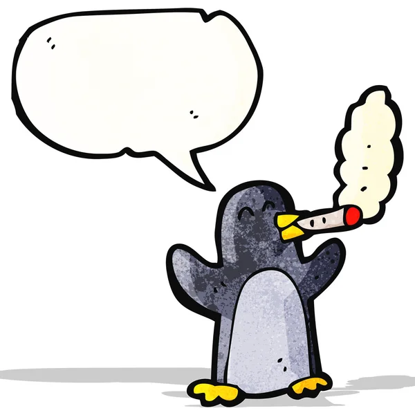 Мультяшный пингвин курит сигарету — стоковый вектор