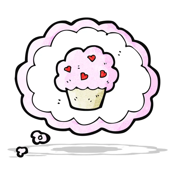 Cupcake dessin animé dans la pensée symbole de bulle — Image vectorielle