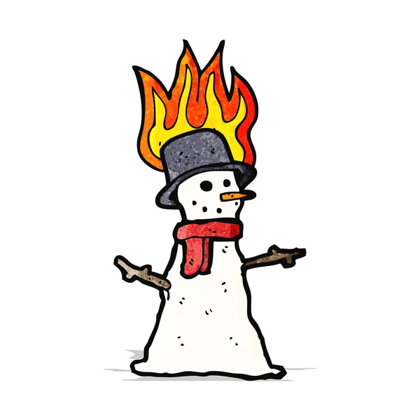 Cartoon snowman on fire — Stock Vector
