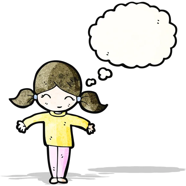 Karikatura dívka s copánky a myšlenka bublina — Stockový vektor