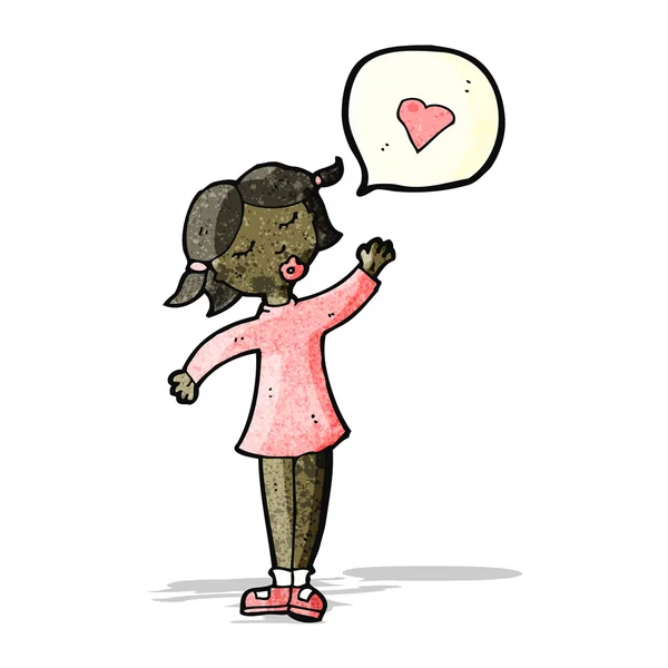 Femme dessin animé avec coeur d'amour — Image vectorielle