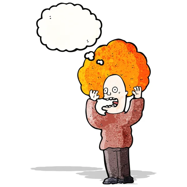 Cartoon man with huge ginger hair freaking out — Stock Vector