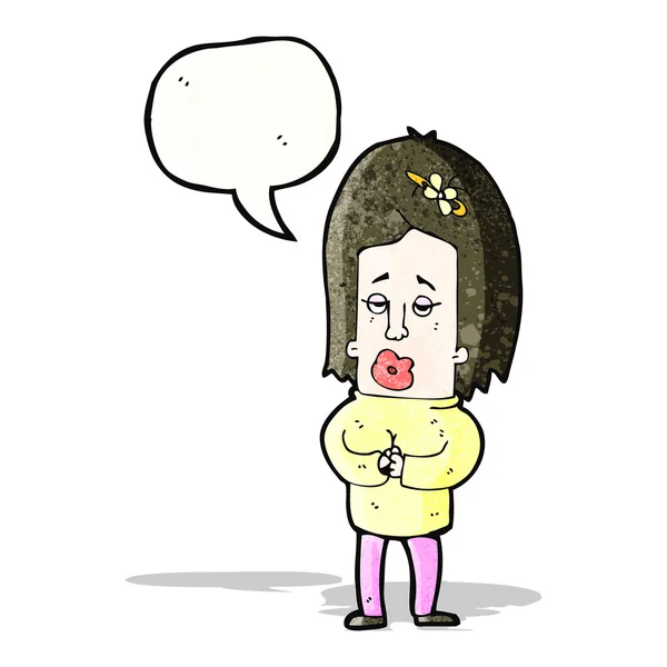Karikatur nervöse Frau mit Sprechblase — Stockvektor