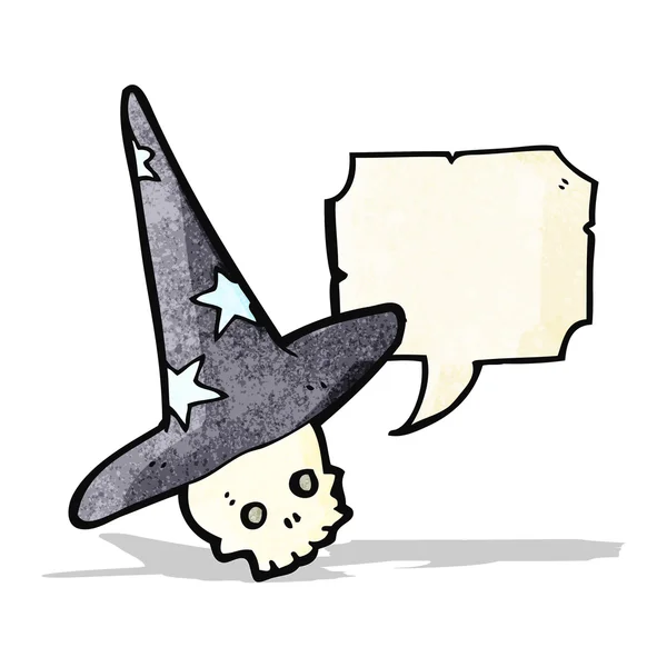 Cartoon schedel in wizard hoed — Stockvector