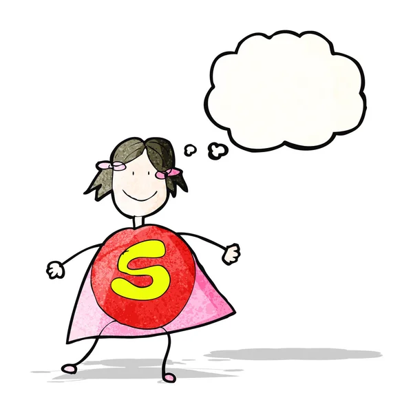 Child's drawing of a superhero girl — Stock Vector