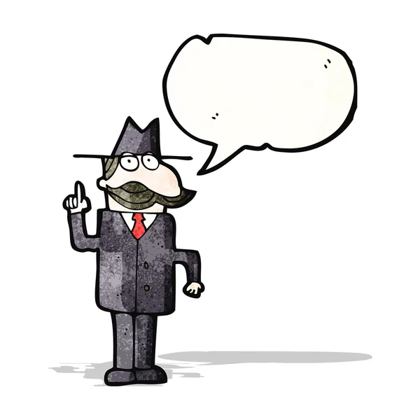 Cartoon detective with speech bubble solving case — Stock Vector